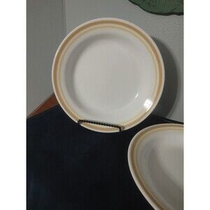 Vintage Corelle Almond 8 1/2" Pasta Bowls Gold Yellow Stripes (Set Of 2)